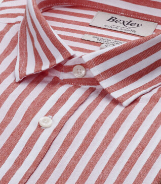 Chemise coton lin rayée Corail et Blanche - SIMONIN
