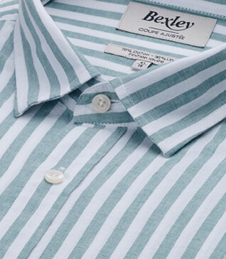 Chemise coton lin rayée Verte et Blanche - SIMONIN