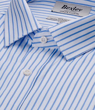 Chemise homme blanche à rayures bleues claires - LÉONEL