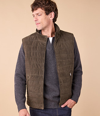 Blouson en cuir homme Velours Kaki - NIKLAS