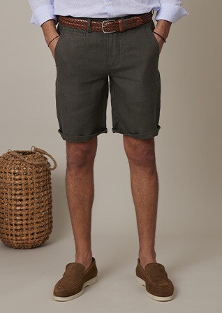 Bermuda lin Olive foncé - BORYS