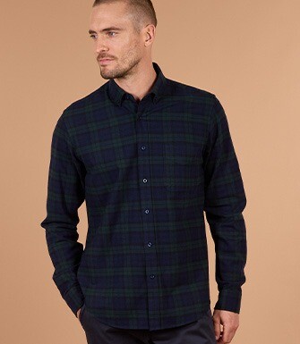 Chemise flanelle Navy et Vert Foncé - Poche poitrine - ANDRICK