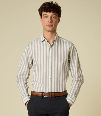 Chemise en coton et lin à rayures vert tilleul et blanc - BRUNIEN