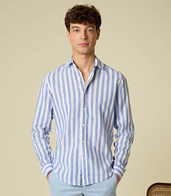 Chemise en coton et lin à rayures bleu et blanc - BRUNIEN