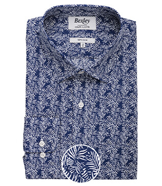Chemise imprimée Navy et Blanche - Col français - BAPTISTIN