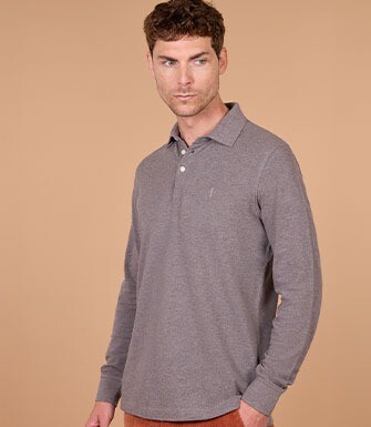 Polo manches longues homme Taupe Chiné - ALEC III ML