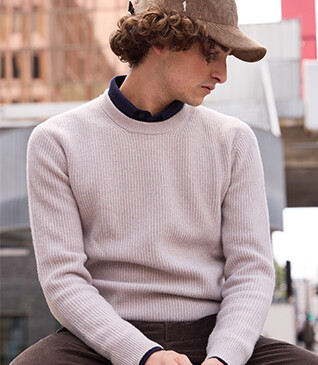 Pull laine Col rond homme Gris chine clair - COLTAN