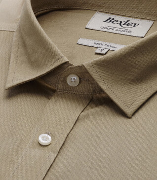 Chemise coton texturé Beige - Col Français - TILMOND