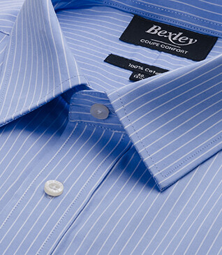 Chemise bleu imprimée rayures blanches - Col français - BERTHOD