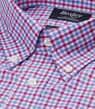 Chemise Homme coton carreaux blancs, bleue, rose - CULLEN