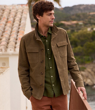 Veste Cuir Velours Kaki - SEDRICK