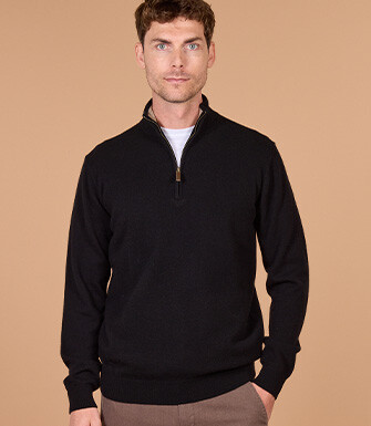 Pull homme zippé bicolore noir et taupe chiné - KEYDEN II