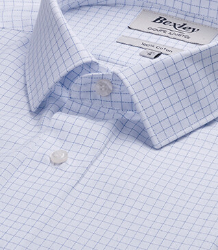Chemise Homme Blanc à Fins Carreaux Bleus - DORIMOND CLASSIC