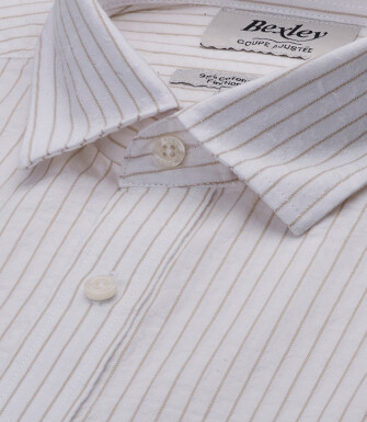 Chemise homme blanche à fines rayures beige - FOLBERT