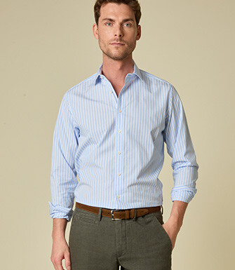 Chemise homme bleu ciel à fines rayures blanches - NIZIER