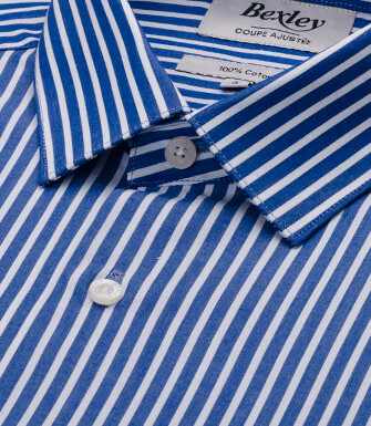 Chemise à fines rayures bleu océan et blanc - DONATIEN CLASSIC