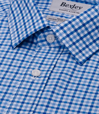 Chemise homme en popeline à carreaux bleu et bleu ciel - VALANCE
