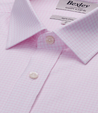 Chemise homme coupe ajustée à carreaux fins rose clair - VIBERT