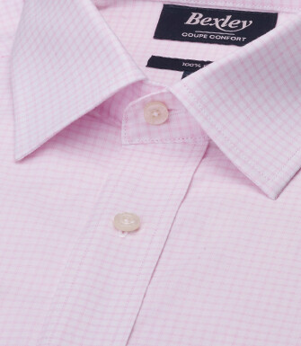 Chemise homme coupe confort à carreaux fins rose clair - VALMAR