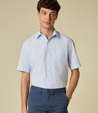 Chemise manches courtes rayée - Bleu Clair Et Blanc - MAZAIRE