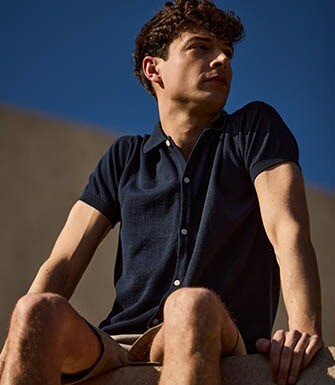 Polo façon chemise en tricot - Marine - BRAXTEN