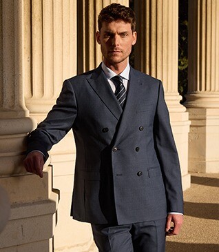 Veste de costume Croisée Lazare - Bleu chiné - LAZARE
