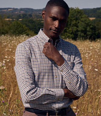 Chemise homme vichy bleu et marron en flanelle - JAIDEN