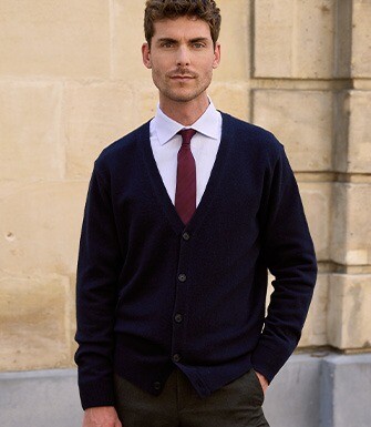 Cardigan homme boutonné marine en laine d'agneau - OWEN III