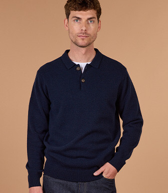 Pull polo homme bleu marine en lambswool - BRAIDRICK