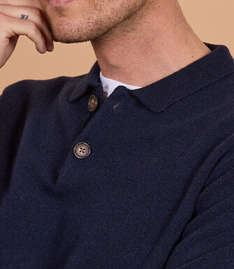 Pull polo homme bleu marine en lambswool - BRAIDRICK