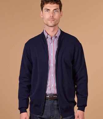 Gilet zippé homme navy en lambswool - BRENNICK