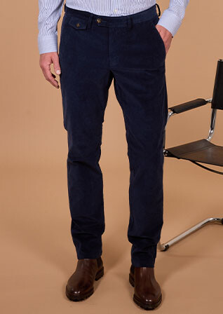 Pantalon chino homme navy en velours milleraies - NOLAS