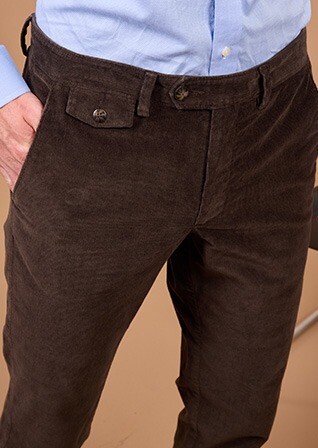 Pantalon chino homme chocolat foncé en velours milleraies - NOLAS