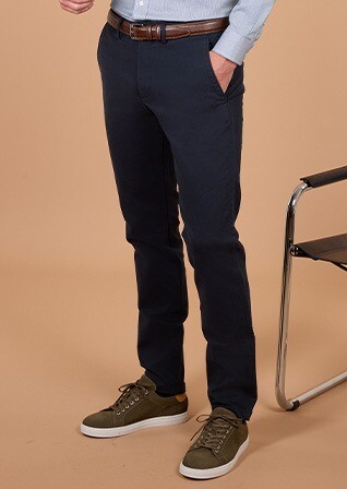 Pantalon chino homme marine en dobby de coton - NILAN