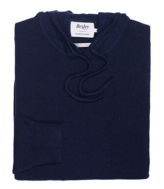 Pull homme à capuche marine en laine d'agneau - HOODRICK
