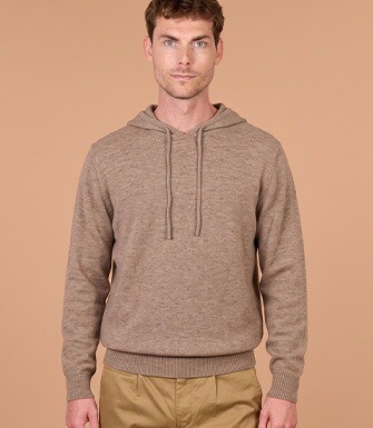 Pull homme à capuche taupe chiné en laine d'agneau - HOODRICK