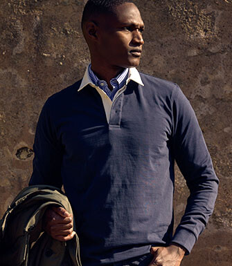 Polo rugby homme manches longues en jersey lavé navy - SKYLER