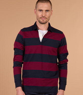 Polo rugby homme manches longues bordeaux et navy - SKYLER
