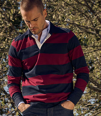 Polo rugby homme manches longues bordeaux et navy - SKYLER