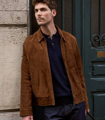 Blouson homme en cuir velours havane - NEESON
