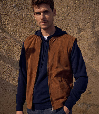 Gilet homme sans manche en velours de chèvre havane - NEVAN