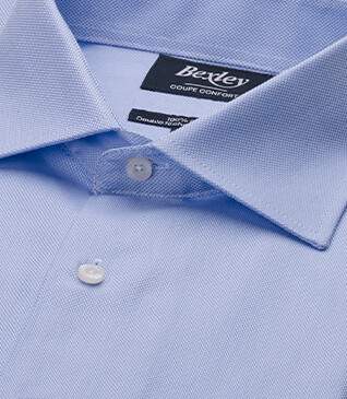Chemise coton twill bleue - Col italien - CLAUDIO