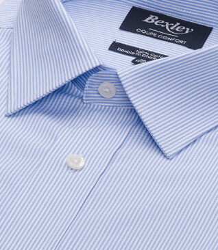 Chemise à fines rayures bleues poche poitrine - AUGUSTIN