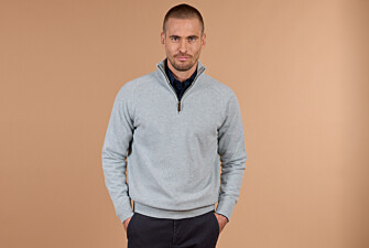 Pull homme col zippé bleu glacial chiné en laine d'agneau - KENNETH