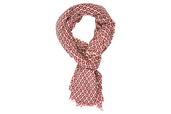 Écharpe Laine Rouge motif Losange Écru