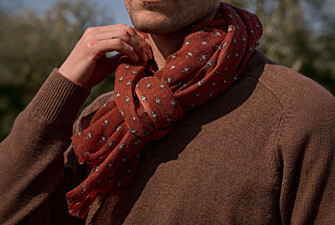Écharpe homme en laine rouge brique à motif beige