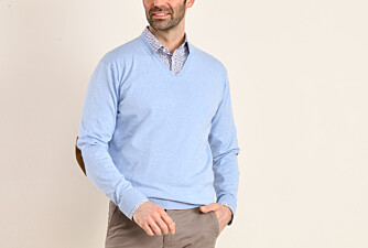 Pull fin coton bio/cachemire col V Bleu Ciel Chiné - VADIM