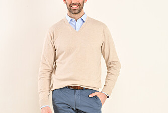 Pull coton homme fin Pima/cachemire col V Beige Chiné - VADIM