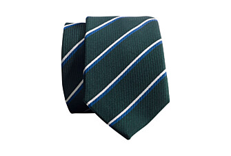 Cravate homme Soie rayée Verte Bleu et Ecru
