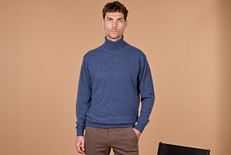 Pull homme col roulé bleu foncé chiné en laine d'agneau - EMERIC